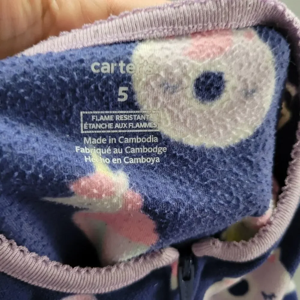 Carters Footed Pajamas Girl Size 5 Blue Unicorn Dessert‎ Cupcake Doughnut PJ
